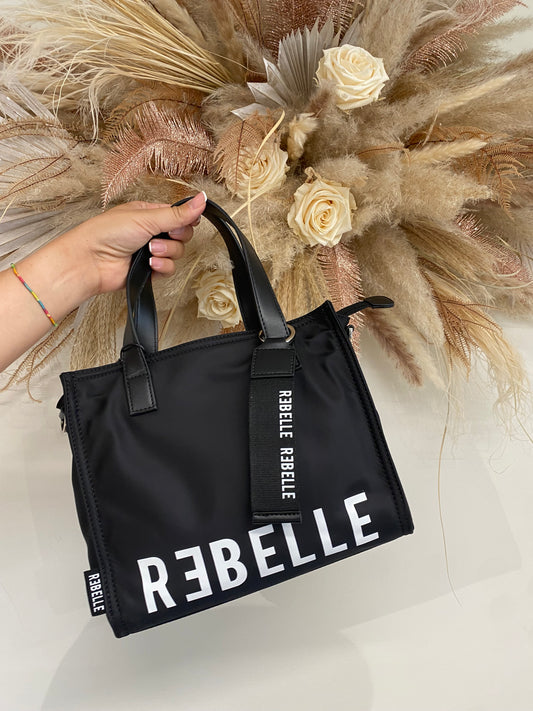 Mini shopping bag in nylon con tracolla Rebelle nero