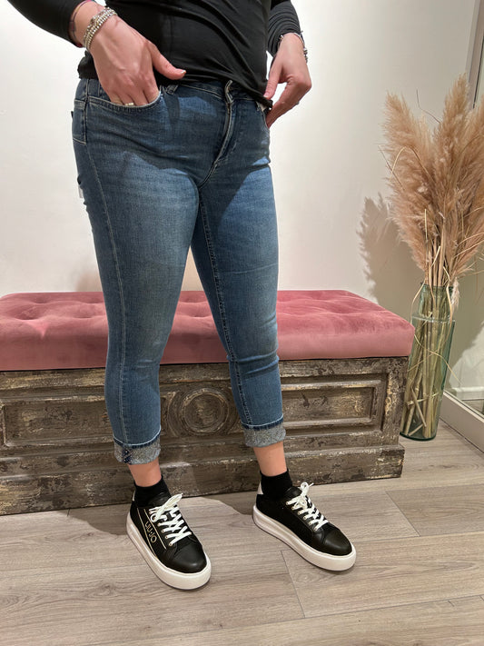 Jeans skinny Monroe con risvolto strass Liujo