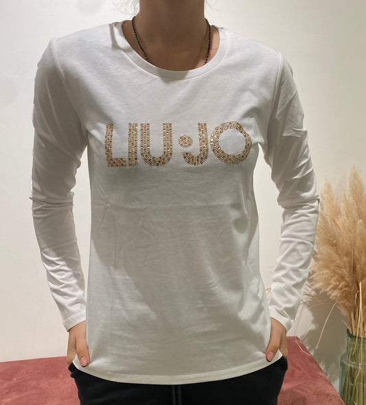 T-shirt con logo strass LiuJo bianco