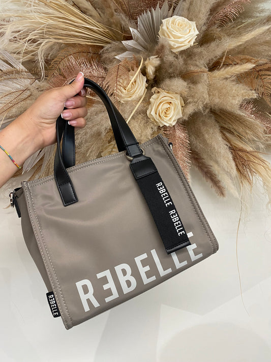 Mini shopping bag in nylon con tracolla Rebelle fango