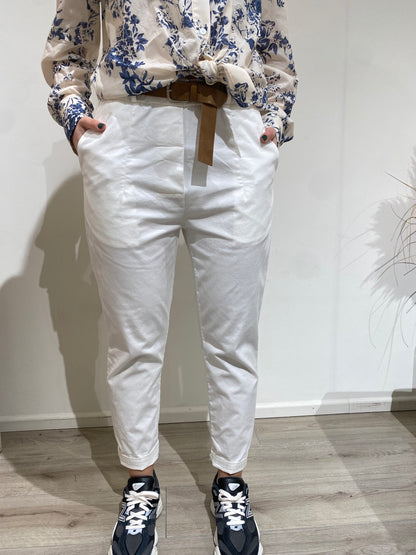 Pantalone in cotone con cintura Tensione In bianco