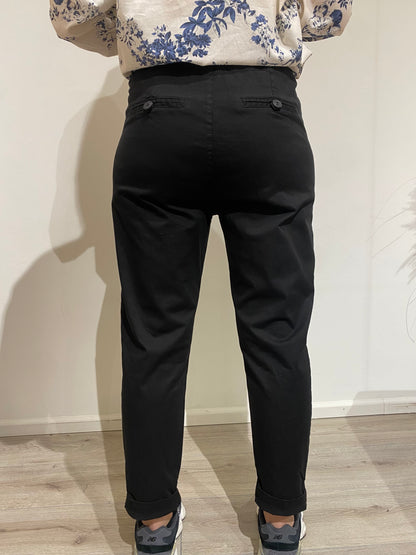 Pantalone in cotone con cintura Tensione In nero