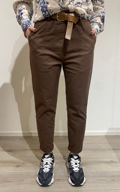 Pantalone in cotone con cintura Tensione In cioccolato