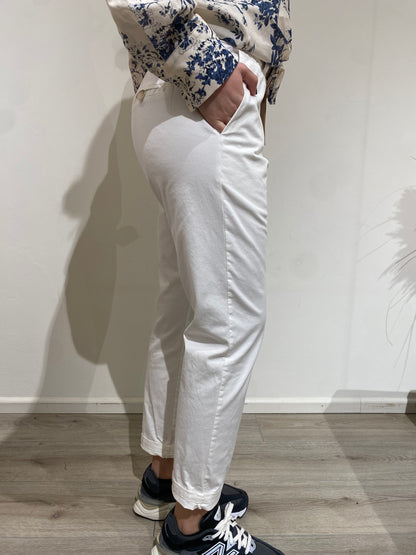 Pantalone in cotone con cintura Tensione In bianco