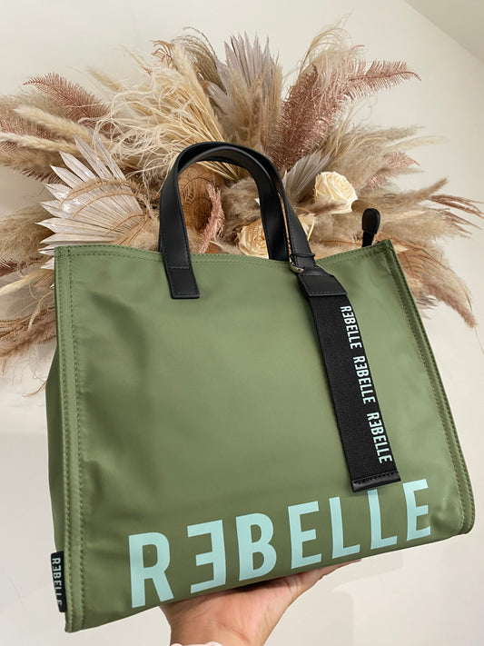 Nylon shopping bag with shoulder strap Rebelle pistachio