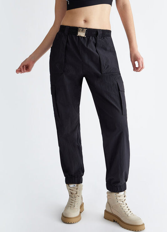 Pantaloni in nylon con cintura Liujo nero