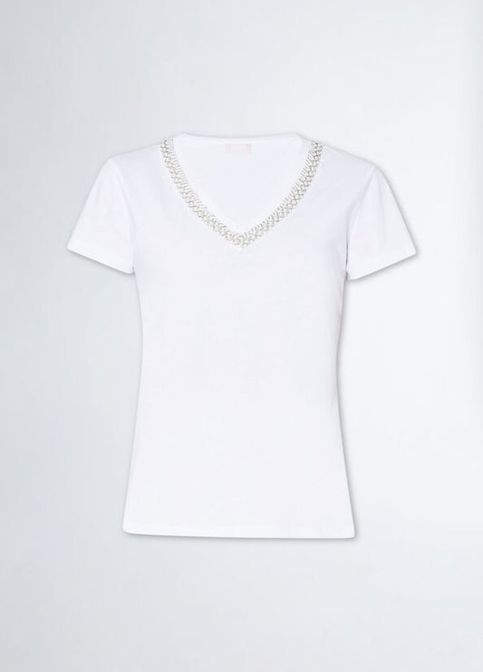 T-shirt con ricamo gioiello Liujo bianco