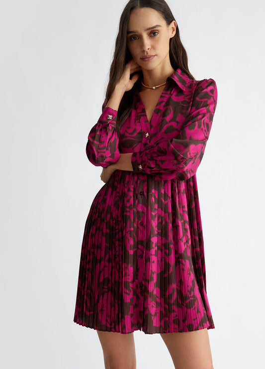 Vestido camisero de sarga fucsia/marrón LiuJo