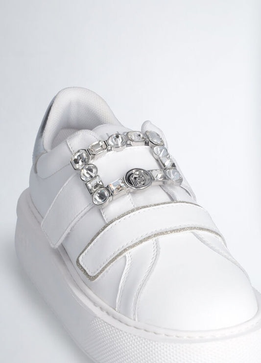 Sneakers bianche in pelle con logo gioiello LiuJo