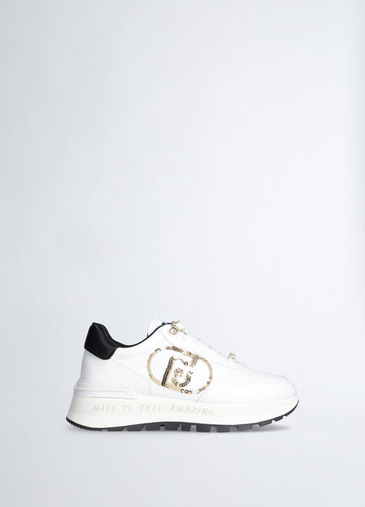 Sneakers platform bianche con logo paillettes LiuJo