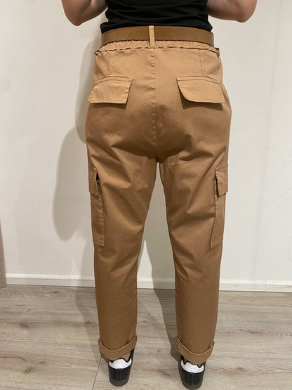 Pantalone cargo in cotone con cintura Tensione In cammello