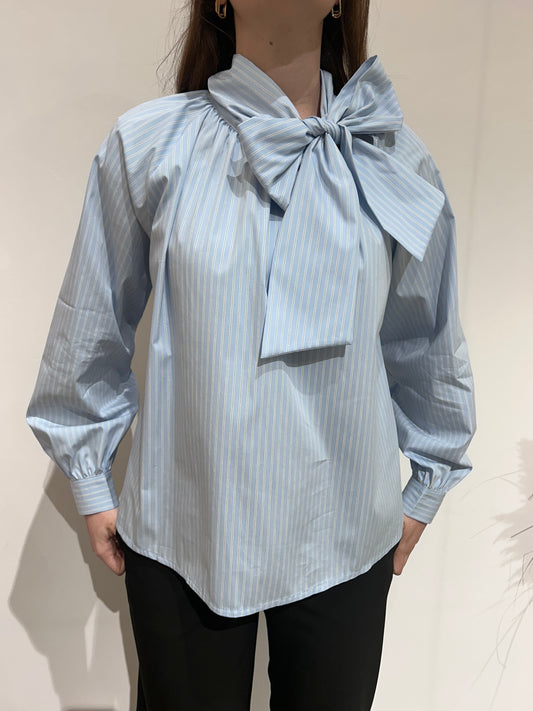 Camicia a righe con fiocco Susy Mix celeste