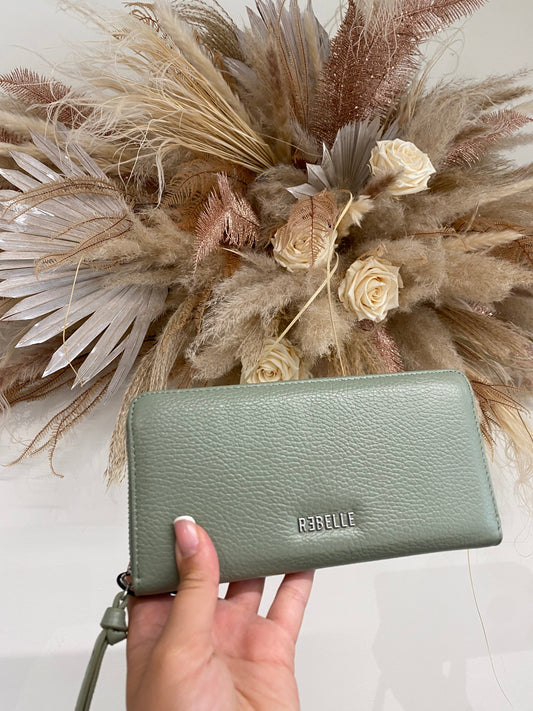 Rebelle Green Genuine Leather Zip Around Wallet