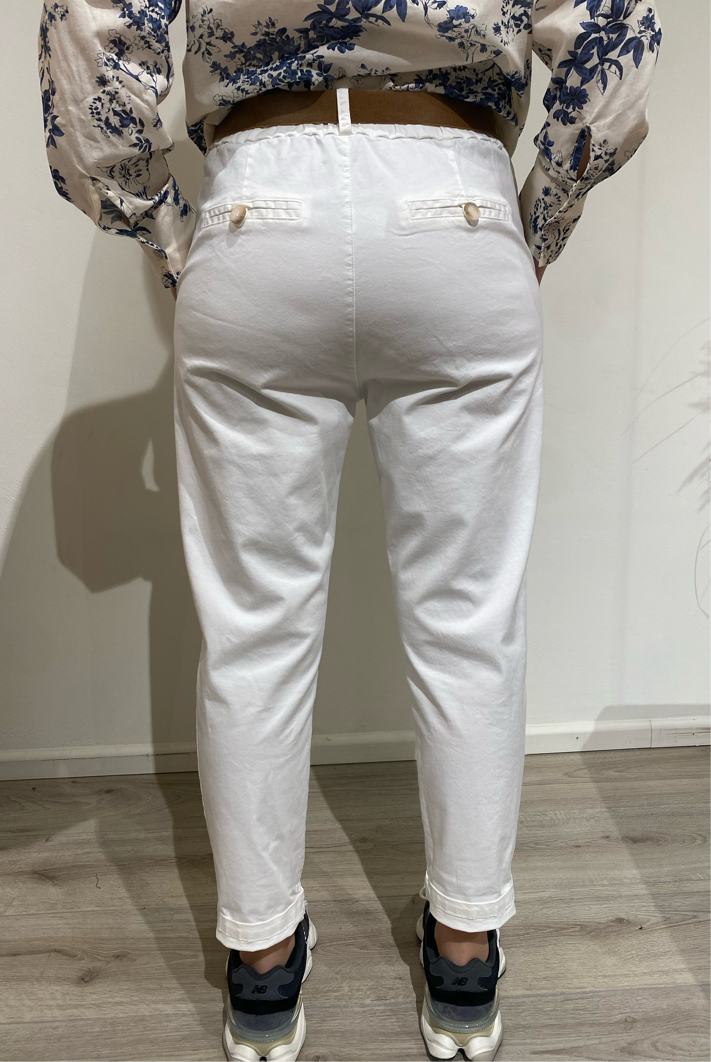 Pantalone in cotone con cintura Tensione In bianco