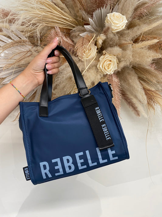 Mini shopping bag in nylon con tracolla Rebelle blu