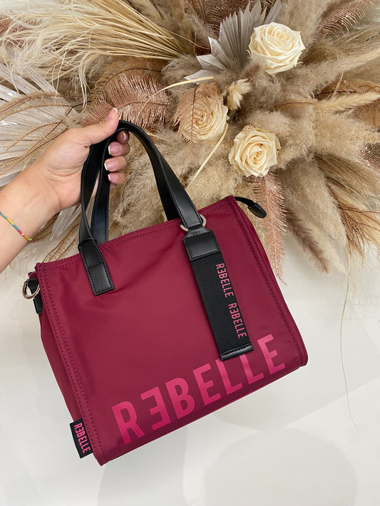 Mini shopping bag in nylon con tracolla Rebelle bordeaux