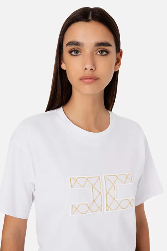 t-shirt a girocollo con logo ricamato Elisabetta Franchi Bianco