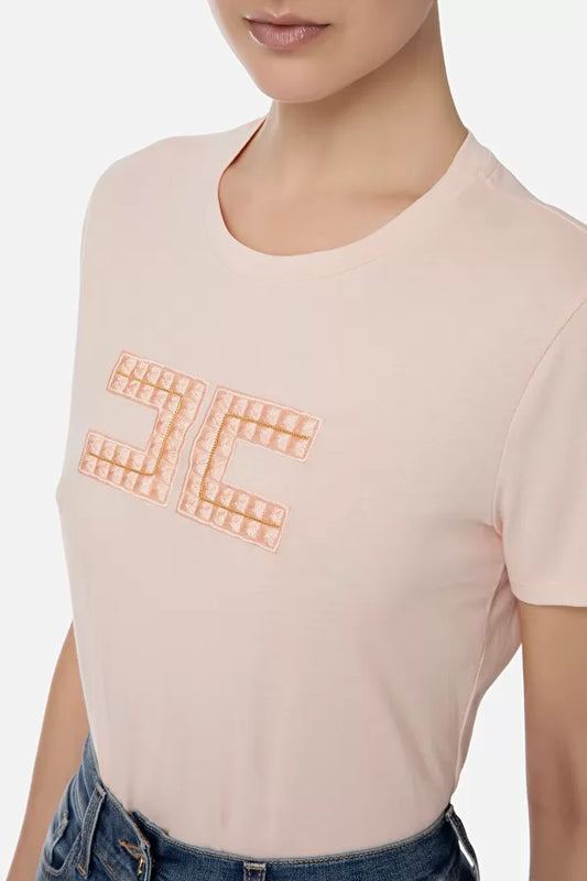 t-shirt a girocollo con logo ricamato Elisabetta Franchi Porcellana